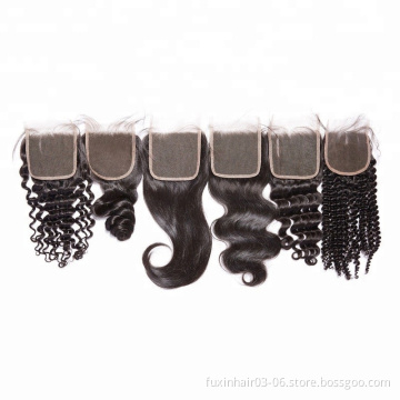 Hair Lace Closure Middle Part Deep Wave Tangle Free Sample Virgin Indian Real Mink Remy Hair Hair WEAVING Machine Double Weft